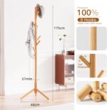 Wooden Coat Rack Stand,Uoexziyi Freestanding Coat Rack with 8 Hooks,175CM|69Inch Wood Tree Coat Rack Standing with 3 Adjustable Size for Bedroom,Hallway,Office(Natural) - Image 2