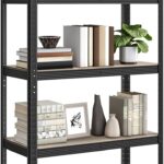 SONGMICS Standing Shelf, Bookcase, Storage Shelf, 5 Shelves, Adjustable, 40 x 90 x 180 cm, Maximum Load 875 kg, for Kitchen, Living Room, Greige-Black, GLR040B21