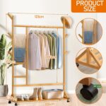 Bamboo Clothes Rack Portable Garment Rack Rolling Coat Rack Clothing Organizer Pant Hat Tree Multifunctional Bedroom Hanging Rack Wardrobe Storage Shelves with Wheels For Entryway Bed Room - Image 5