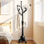 Heavy Duty Coat Rack Freestanding Wood Tree Rack with 8 Hooks, Unique Design Tree Branch-look, Premium Coat Tree Clothes Hanger Stand with Sphere Base for Entryway, Hallway, Bedroom-Load 160lbs Black