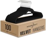 HOUSE DAY Clothes Hangers Pack of 100 Velvet Coat Hangers Black Non-Slip Space Saving Hangers Adult Hangers L16.8 D1/4"