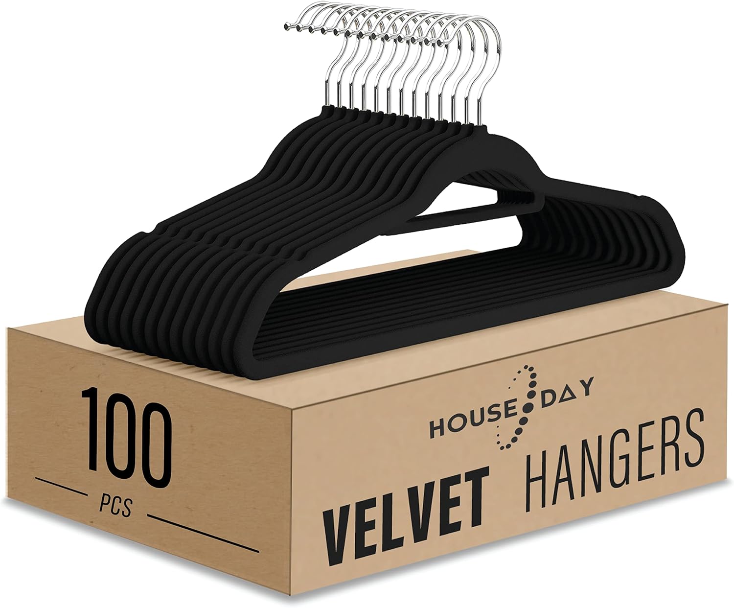 71exnljU0zL._AC_SL1500_.jpg HOUSE DAY Clothes Hangers Pack of 100 Velvet Coat Hangers Black Non-Slip Space Saving Hangers Adult Hangers L16.8 D1/4" - Image 1