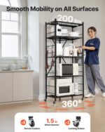 VEVOR 5-Tier Foldable Storage Shelf with Wheels, 28-inch W x 15-inch D x 64-inch H Folding Metal Rack Shelving Unit, Heavy Duty No Assembly Organizer Shelf for Garage, Kitchen, Basement, Black - Image 5