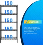 PayLessHere | 5-Tier Wire Shelf | 21"x11"x48" | Black | Adjustable Racks | Heavy-Duty Storage Shelves, Holds Upto 750 lbs | Rust-Resistant, No-Tool Assembly | for Home, Garage Shelving - Image 6