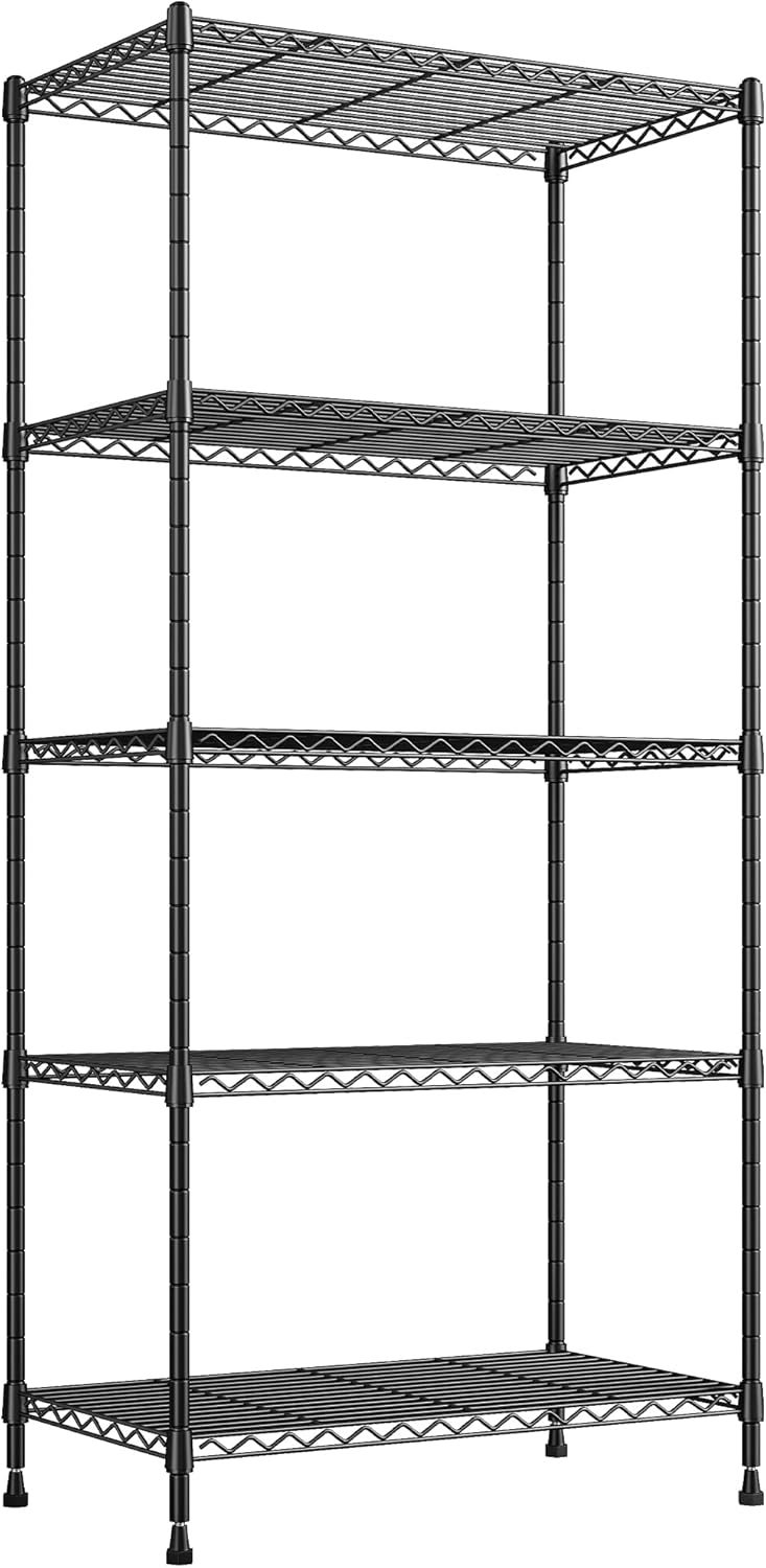 71fCYwtIFfL._AC_SL1500_.jpg REIBII 1000LBS Wire Shelving Unit, 5 Tier Adjustable Metal Storage Shelves for Kitchen Pantry Office Steel Organizer Wire Rack for Narrow Space College Dorm School, 13.4" D x 23.2" W x 60" H, Black - Image 1
