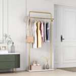 TIEOU Gold Clothes Rack with Shelf, Gold Clothing Racks for Boutiques, Free-Standing Garment Rack for Hanging Clothes,Gold Coat Rack, Small Metal Clothes Rack Heavy Duty, Industrial Clothing Rack Gold - Image 2