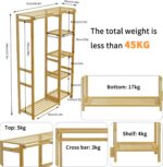 Bamboo Garment Clothing Rack, Coat Hanging Rack with Storage Shelves Open Wardrobe Coat Stand Clothes Shoes Organizer with Back Cover for Entryway Living Room - Image 3