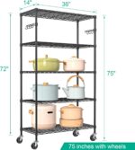 Folews 5 Tier Storage Shelves with Wheels - Metal Shelves for Storage Adjustable Wire Shelving Unit Organizer Storage Rack Shelf for Kitchen Garage Pantry Closet Laundry(14D x 36W x 75H) - Image 5