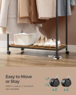 SONGMICS HSR152B01 Coat Rack with Wheels, Double Bar Coat Rack with Shelf, 98.5 cm Wide, 100 kg Total, Steel Frame, Rustic Brown and Black Ink - Image 7