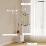 Beauenty Metal Clothes Stand, 175 cm Modern Coat Hanger with 3 Hooks and Durable Slate Base, Freestanding Clothes Hat Hanger Stand for Bedroom, Office, Hallway, Entryway, Living Room (White) - Image 3