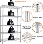 5-Tier Metal shelving units for storage wire shelves Rack, Metal Wire Large Shelving Rack Organizer with Adjustable Shelf Height for Garage Kitchen Office Storages 58x35x160cm 200kg Capacity Silver - Image 3