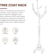 Coat Rack Freestanding Wood Tree Rack with 8 Hooks, Creative Design Tree Branch-look, Coat Tree Clothes Hanger Stand with Stable Sphere Base for Entryway, Hallway, Bedroom - Load 160lbs (Walnut Brown) - Image 7