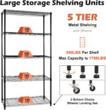 WDT 5 Tier Shelf Shelving Unit with Wheels,Adjustable Metal Shelves for Storage, NSF Certified Wire Shelving Rack,350lbs Loading Capacity Per Shelf Storage Shelves for Kitchen Garage,36" Dx16 Wx75 - Image 5