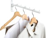 Clothing Racks for Hanging Clothes, Garment Racks Wall Mounted Clothes Bar-Hanger Holder Hooks Heavy Duty Folding Drying Rack Space Saving Clothing Hanging System Closet Storage Organizer (White)