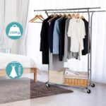 Heavy Duty Double Rail Clothing Garment Rack, Load Capacity Commercial Grade Clothing Garment Racks Heavy Duty Double Rails Adjustable Collapsible Rolling Clothes Rack on Wheels - Image 3