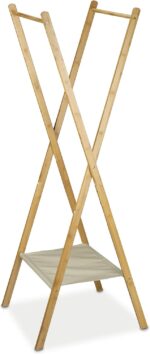 Relaxdays Stand made of Bamboo, Size: 155.5 x 50 x 57.5 cm Wardrobe Coat Hanger w/Practical Rack Shoe Shelf Space-Saving for Garments Laundry Clothing with 2 Wooden Rails, Natural Brown, 58x50x164 cm - Image 3