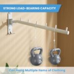 Clothing Racks for Hanging Clothes, Garment Racks Wall Mounted Clothes Bar-Hanger Holder Hooks Heavy Duty Folding Drying Rack Space Saving Clothing Hanging System Closet Storage Organizer (White) - Image 6
