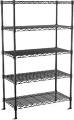 5-Tier Heavy Duty Wire Shelving Unit,35" Dx18 Wx 71" H,Shelf Racks On Lockable Wheels,Height Adjustable Metal Shelves,Shelving Unit and Storage for Bathroom,Kitchen,Garage,Office,Studio,Black
