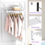 Over The Door Clothes Hanger with 2 Hooks, Stainless Steel Over The Door Hangers for Clothes with Storage Rack, Clothing Hanger Drying Racks for Laundry, Washroom, Fits Door Up to 1.77", White - Image 2