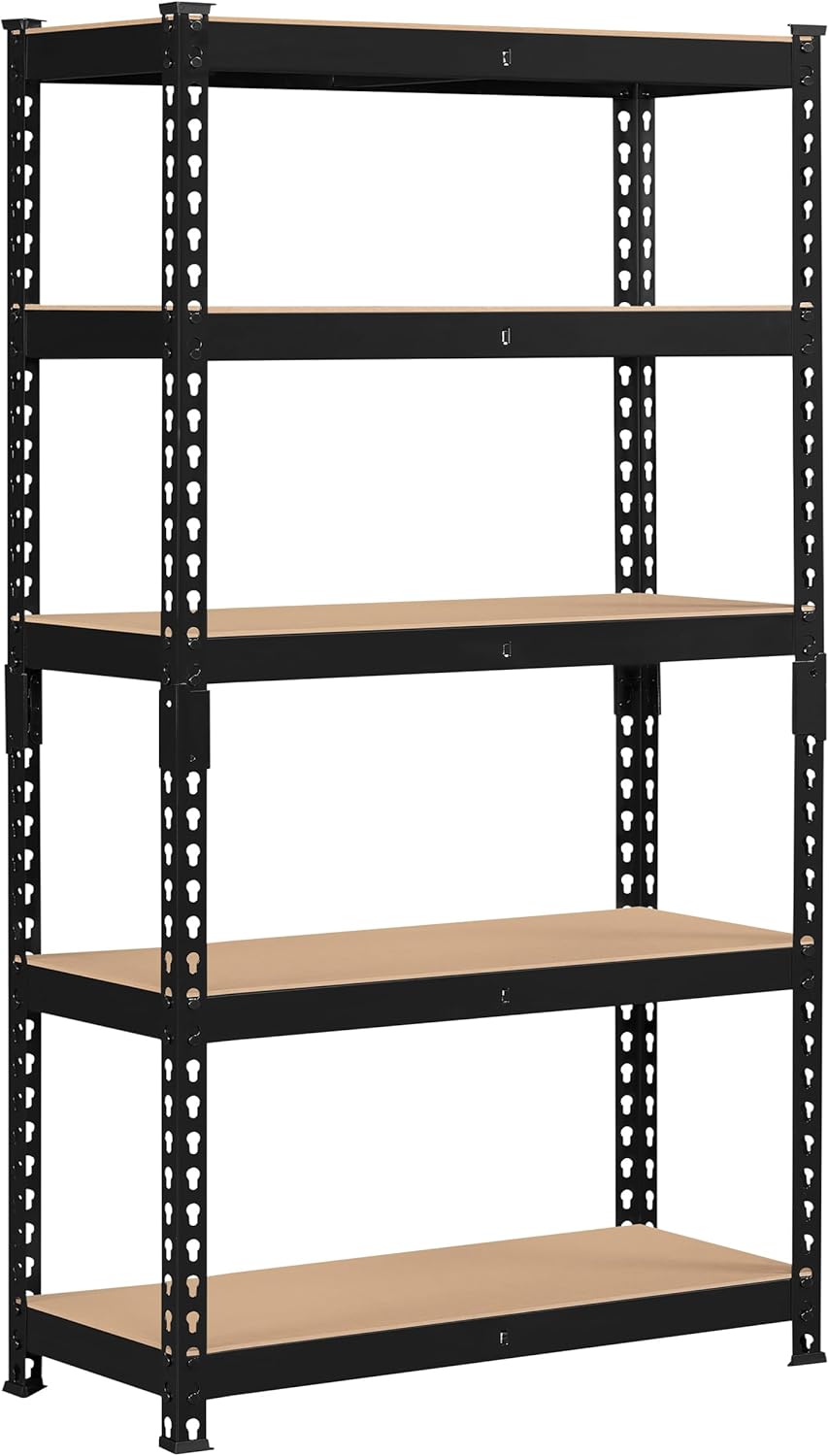 71iCXk6YfOL._AC_SL1500_.jpg Topeakmart 5-Tier Utility Shelves, Metal Storage Shelves, Adjustable Shelving Units, Boltless Assembly, Garage Shelves Shed Shelving for Warehouse Garage Shed Basement- Black, 27.5 x 12x 60 Inch - Image 1