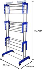 Mega stand Clothing | Stylish Garment | Hanging Rack | Clothes Hanger for Balcony & Bedroom | 3-Tier Folding Clothes Rail Clothes Horses Drying Rack (Royal Blue) - Image 8