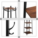 medla metal Freestanding Clothes Hanger Stand: Metal Coat Rack with 4 Tier Wooden Shelves and 8 Hanging Hooks Industrial Cloth Shelf Organizer Hall Stand for Entryway Office Bedroom Corner - Image 6