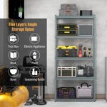 Goplus 5-Tier Metal Shelving Unit, Heavy Duty Wire Storage Rack with Anti-Slip Foot Pads, Height Adjustable Shelves for Warehouse, Kitchen, Living Room, Garage, 12" D x 35.5" W x 72" H - Image 4