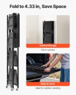 VEVOR 5-Tier Foldable Storage Shelf with Wheels, 28-inch W x 15-inch D x 64-inch H Folding Metal Rack Shelving Unit, Heavy Duty No Assembly Organizer Shelf for Garage, Kitchen, Basement, Black - Image 7