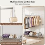 MISSLO Heavy Duty Clothing Rack with Wheels Rolling Clothes Racks for Hanging Clothes, Coats, Garment, Dress, Silver - Image 6