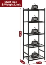 Storage Shelves, 5-Tier Metal Shelving Unit with Adjustable Feet, Compact Shelf Organizer for Garage, Kitchen, Pantry and Closet Organization,11.8" x 17.7" x 56.3", Black - Image 3