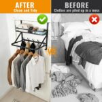Over The Door Clothes Hanger, Metal Over The Door Hangers for Clothes with 7 Hooks1 Storage Basket For Clothing Hanger Drying Racks for Laundry, Bedroom, Washroom wait（black） - Image 5