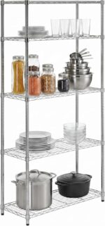Honey-Can-Do, 5-Tier Chrome Heavy-Duty Adjustable Shelving Unit with 200-lb Per Shelf Weight Capacity