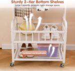 BOOSDEN Double Deck Clothes Rack with Wheels, Heavy Duty Metal Garment Racks, Rolling Clothing Rack with Storage Basket, Clothes Hanger Racks for Hanging Coats, Shirts, Dress, Shoes, Bags (White) - Image 4