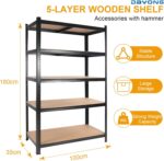 DAYONG 5 Tier Metal Storage Rack, Shelving Units, Storage Shelves, Shelf Storage Organizer for Kitchen, Living room, Bedroom, Office, Balcony (Black) - Image 3
