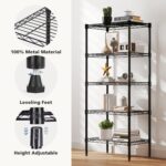 DUMOS 5-Tier Metal Wire Storage Shelves, Adjustable Standing Storage Rack Shelf, Heavy Duty Steel Shelving Unit Organizers for Kitchen Bathroom Pantry Garage, 23.2" W×13.4" D×59.8" H, Black - Image 4