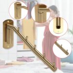 Sumnacon Stainless Steel Clothes Hanger Rack-Wall Mount Garment Hook with Swing Arm, Sturdy Coat Robe Storage Organizer for Laundry Room Bedrooms Clothing Drying Rack with 5 Hooks, Gold - Image 4