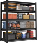 78" H Garage Shelving Heavy Duty， 5-Tier Metal Shelving Unit, 48”W x 18”D x 78”H, 2800 lbs Load Capacity Utility Rack Shelves＆ Garage Shelves (Black)