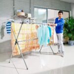 BAOYOUNI Double Poles Clothes Drying Rack Stainless Steel Extendable Folding Laundry Hanger X-Frame Stand Space Saving, Grey (2 Side Same Height) - Image 4