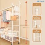 DAYONG 100CM Clothes Hanger Stand with Shelves, Free Standing Metal Garment Rack, Double Rails Clothes Rack,Bottom Storage Shelf With Wheels For Bedroom Garment Organizer - Image 3