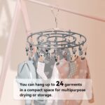 Funamily Stainless Steel Laundry Drying Rack Clothing Sock Drip Clothes Drying Hanger with 24 Clips, Swivel Windproof Hook Round Heavy Duty Underwear Hanger for Indoor Outdoor Wet and Dry (Grey) - Image 7