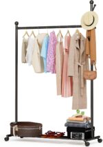 Portable Heavy Duty Clothes Rail For Bedroom, Home & Shops, 50KG Load Clothes Rack With Storage Shelf, 4 Hooks, Metal Clothing Rail For Hanging Garments, Dresses, Coats