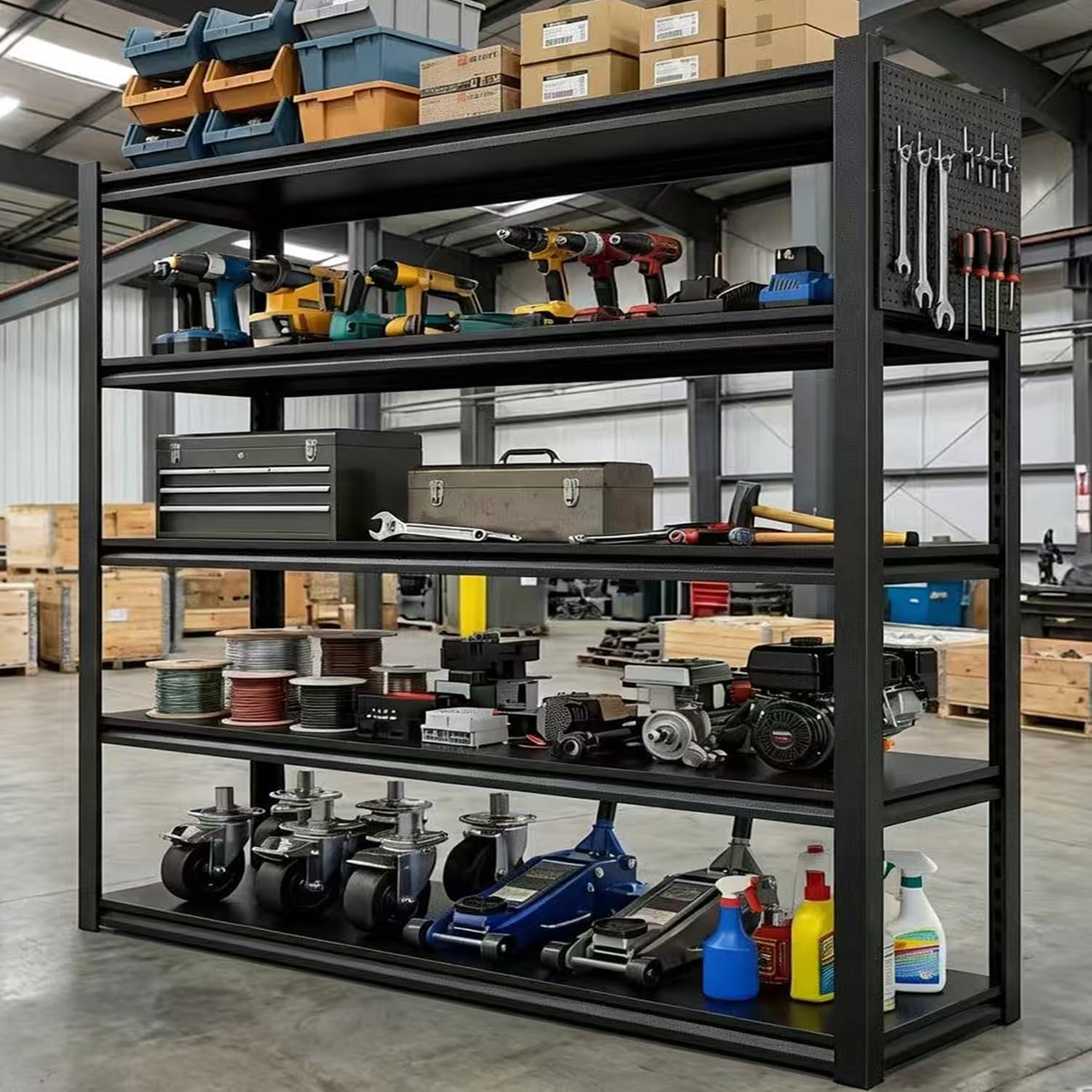 71lPvacAuML._AC_SL1500_.jpg Storage Shelves with Pegboard,72“*48" Wide 24”Heavy Duty Garage Shelving Units and Storage,Metal Shelving Adjustable Shelves,Garage Storage Rack,Industrial Utility Organization For Kitchen,Pantry - Image 1