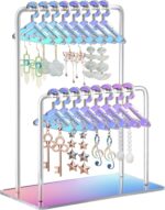 Double-Tier Acrylic Earring Holder, Azonee Miniature Clothing Hangers for 48 Pairs, Stylish Mirror-Finish Display for Home Vanity & Retail Showrooms (Colorful)