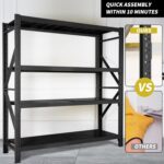 4-Tier Storage Shelf, Heavy Duty Shelf Storage, Warehouse & Garage Shelving Unit, Shelfs Storage With 300KG/Shelf Rack Weight Capacity, Storage Shelves Size 200 x 60 x 200CM (Black) - Image 6