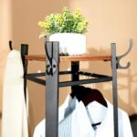 medla metal Freestanding Clothes Hanger Stand: Metal Coat Rack with 4 Tier Wooden Shelves and 8 Hanging Hooks Industrial Cloth Shelf Organizer Hall Stand for Entryway Office Bedroom Corner - Image 7
