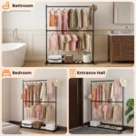 SKY-TOUCH Double Rod Clothing Garment Rack : Double Level Clothes Rack Organizer with Bottom Shelf Large Load Capacity Metal Clothing Rack for Bedroom Hanging Clothes (150 * 182 * 40cm Black) - Image 5