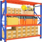 COOLBABY 4 level Heavy Duty Metal Warehouse 4 Steps Racking Storage Garage Shelving Steel Shelf Capacity 300kg Each Shelves (Grey, 200 x 60 x200 CM)