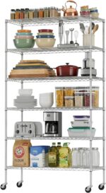 BestOffice | 6-Tier Wire Shelf with Wheels | 48"x18"x82" | Chrome | Adjustable Racks | Heavy-Duty Storage Shelves, Holds Upto 510 lbs | Rust-Resistant, No-Tool Assembly | for Home, Garage Shelving