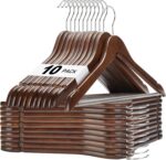 HOUSE DAY Premium Wooden Hangers 10 Pack Walnut Coat Hangers Wood Clothes Hangers Smooth Finish Wood Hangers for Closet Heavy Duty Hangers Suit Hangers for Clothes, Jacket, Shirt, Tank Top, Dress