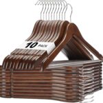 HOUSE DAY Premium Wooden Hangers 10 Pack Walnut Coat Hangers Wood Clothes Hangers Smooth Finish Wood Hangers for Closet Heavy Duty Hangers Suit Hangers for Clothes, Jacket, Shirt, Tank Top, Dress